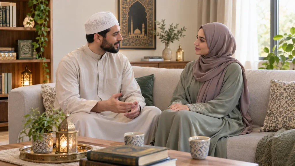 Muslim couple sharing love and understanding in married life